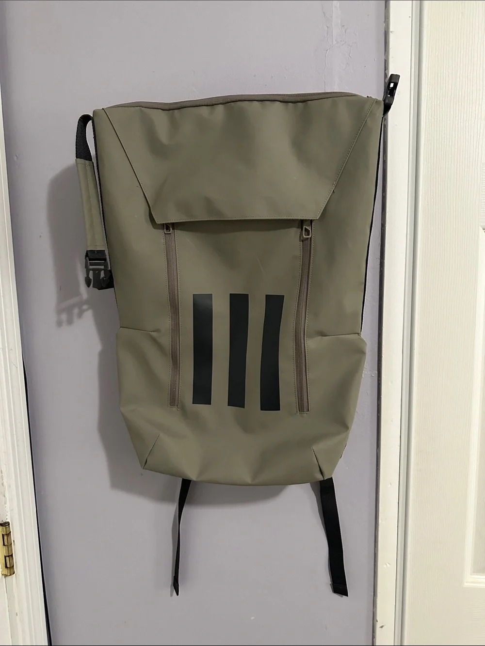 adidas Olive Green Backpack with Black Stripe Accents